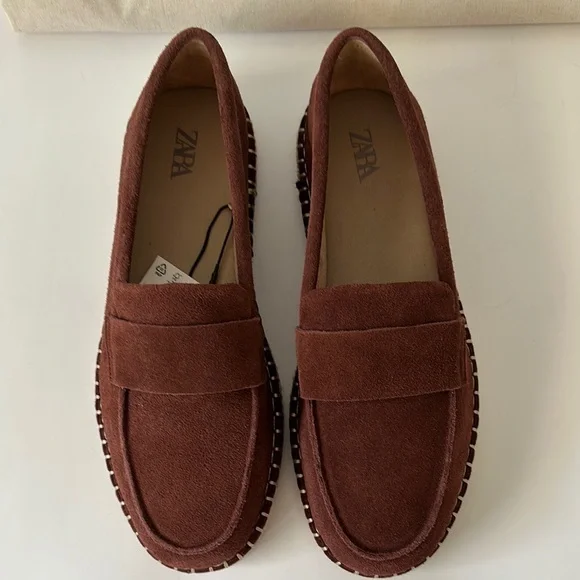 Zara Leather Moccasin Espadrilles  Chestnut Men’s Shoes - Picture 4 of 17